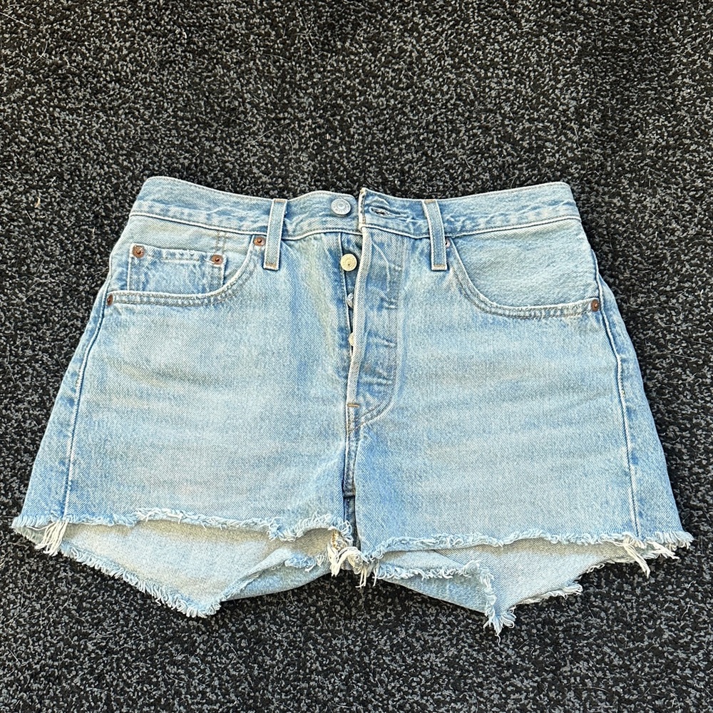 Levi's 501 Light Blue Jean Shorts with Frayed Hem